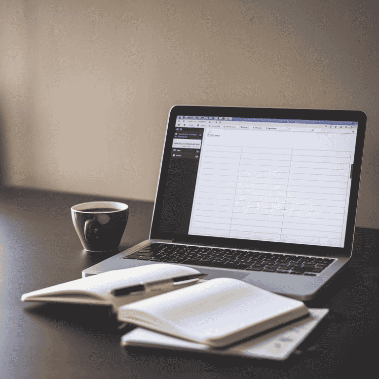 A closed laptop on a tidy desk with a cup of coffee and stacked documents, representing the successful conclusion of working with an internal medicine expert witness